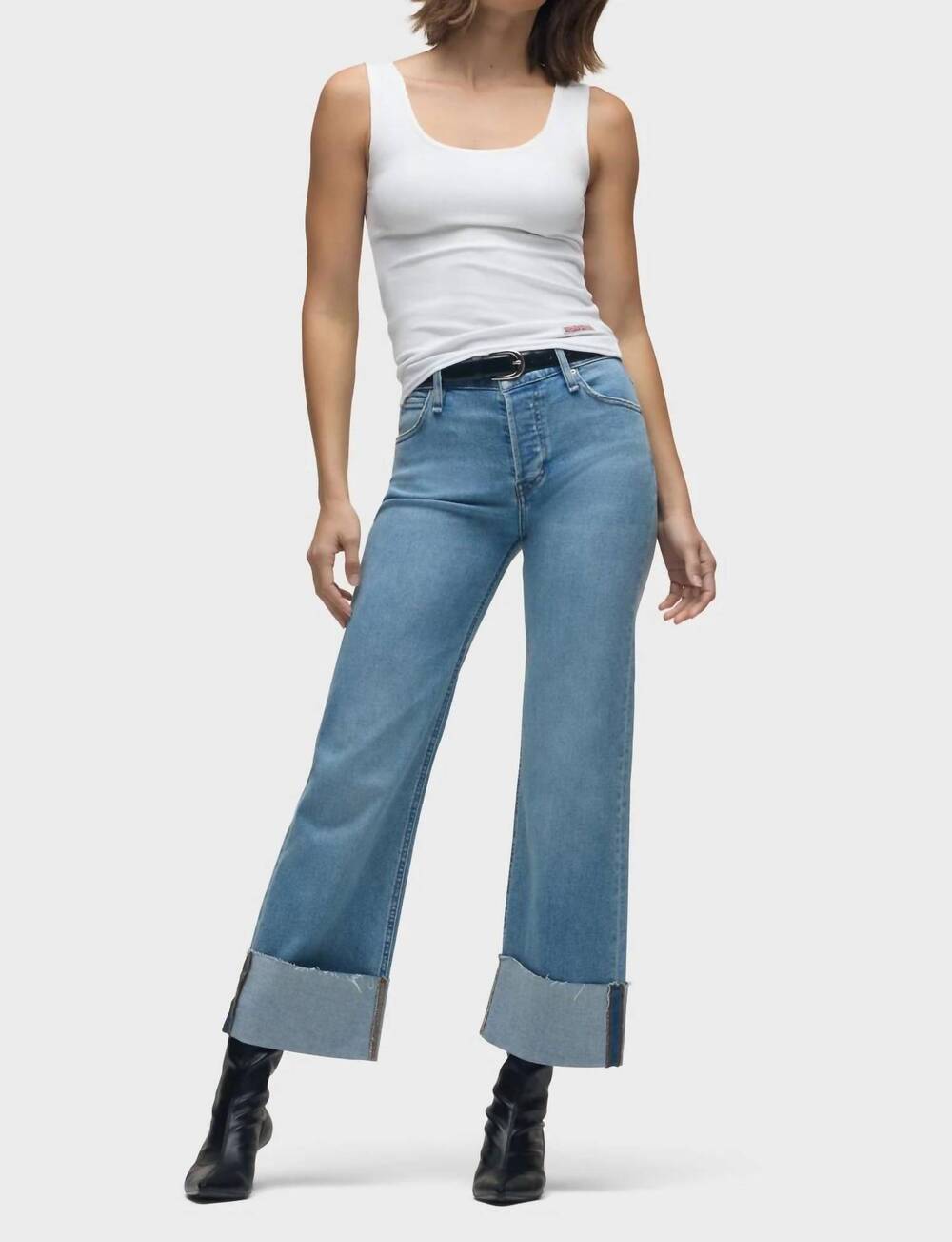 NEW HUDSON rosie high rise wide leg ankle cuff jeans in oak